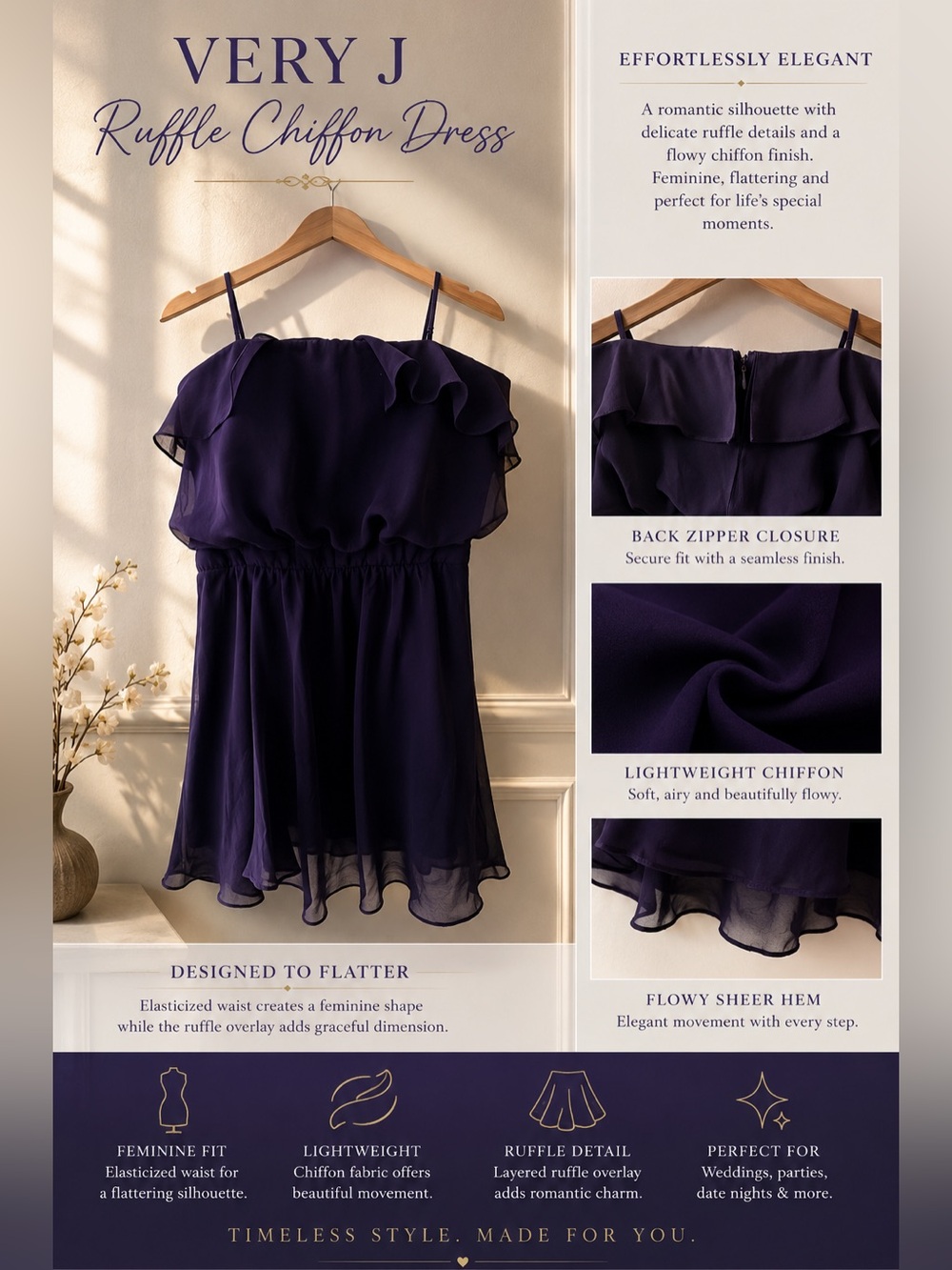 Very J Purple Ruffle Chiffon Mini Dress